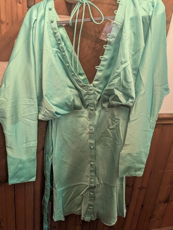 ASOS Dresses & Skirts - Women's Asos Green Button-Front Satin Dress Size 6